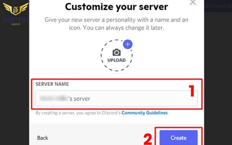 Nhấn Create để tạo server